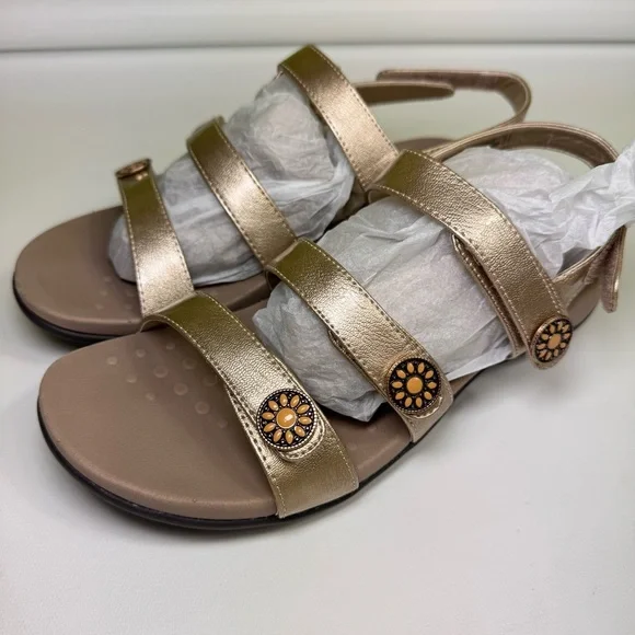 Vionic Cathy Triple Strap Sandal gold metallic size 7 - Picture 2 of 10